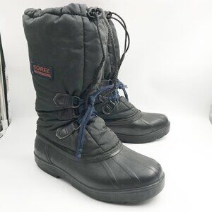 SOREL Vintage Black Nylon Tall Winter Waterproof Snow Boots Womens 8